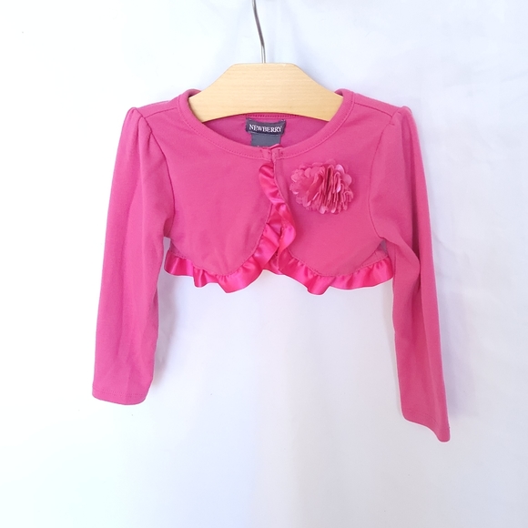 NEWBERRY Longsleeve Crop Cardigan with Flower Detail Pink - Picture 1 of 4